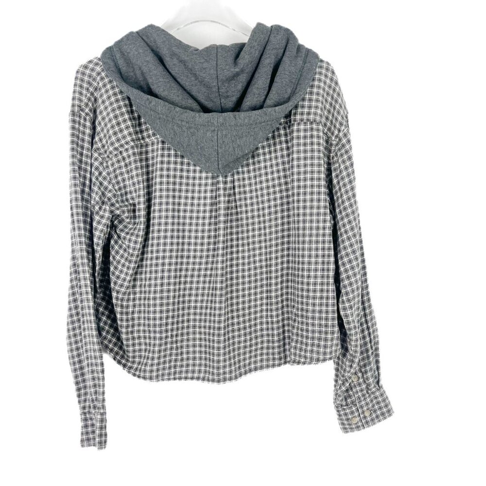 NWT American Eagle Cropped Hooded Flannel Shirt Plaid Size Medium M NEW - Picture 9 of 12